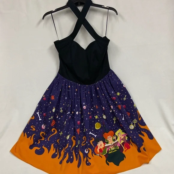 Disney Dress Shop Hocus Pocus Dress Size L tea length Halloween witches flames - Picture 8 of 13